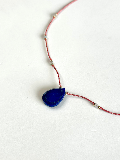 Collier Lapis-lazuli & Aigue-marine sur soie
