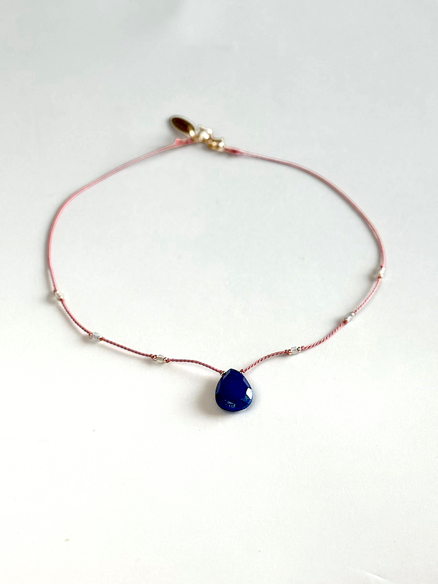 Collier Lapis-lazuli & Aigue-marine sur soie