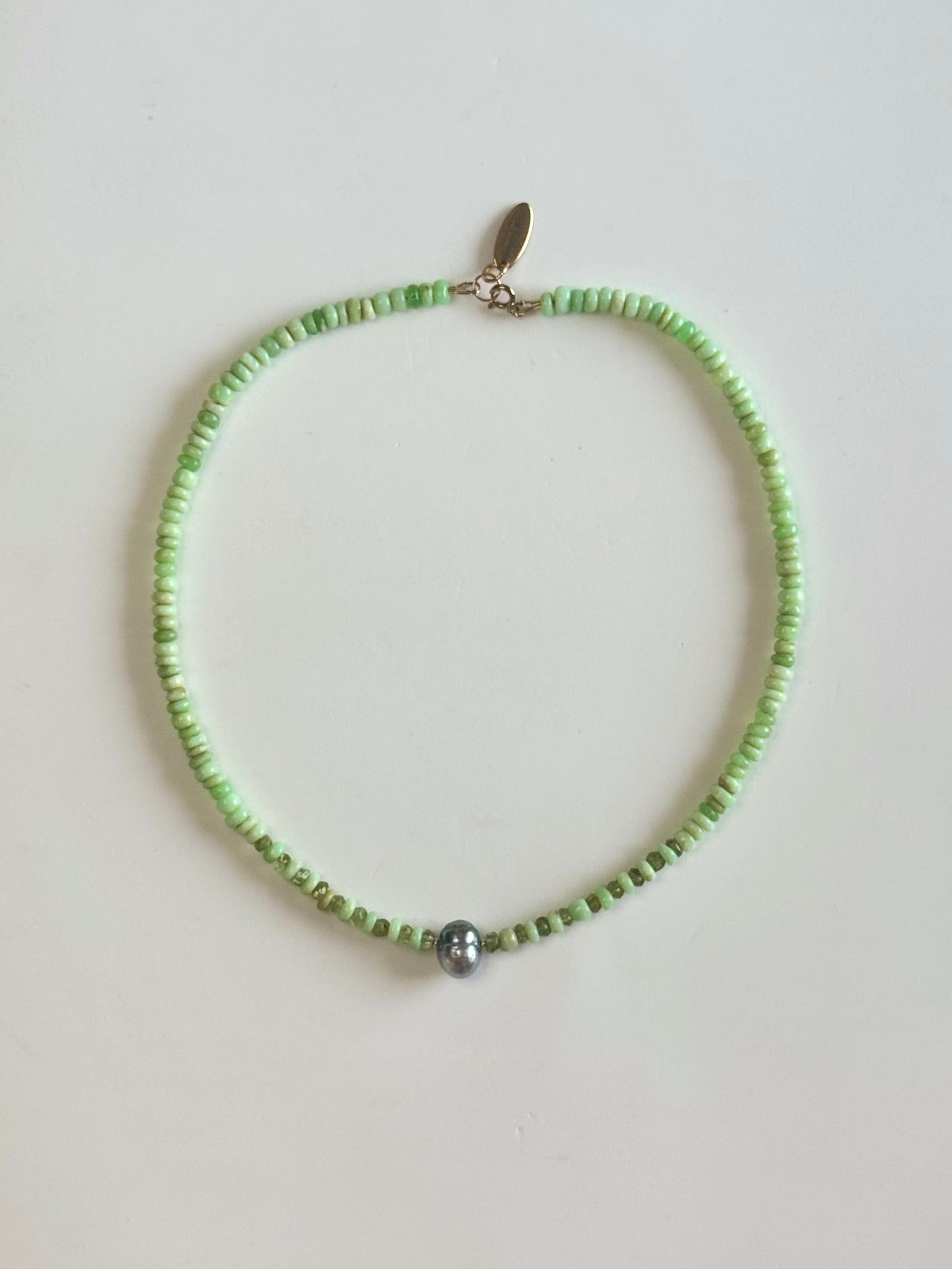 Collier perle de Tahiti, Opale & Péridot