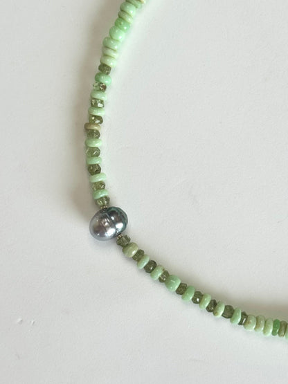 Collier perle de Tahiti, Opale & Péridot