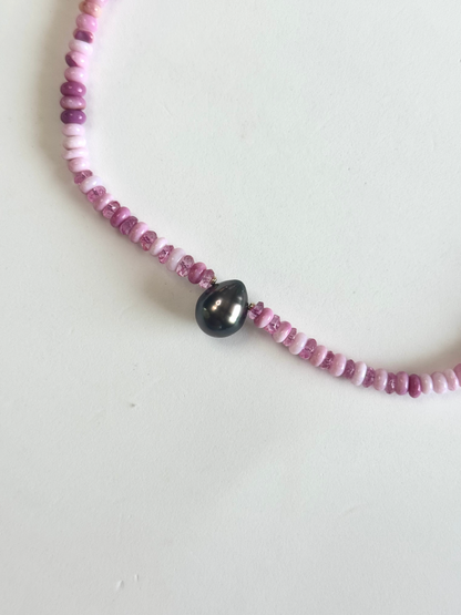 Collier Perle de Tahiti, Opale & Topaze