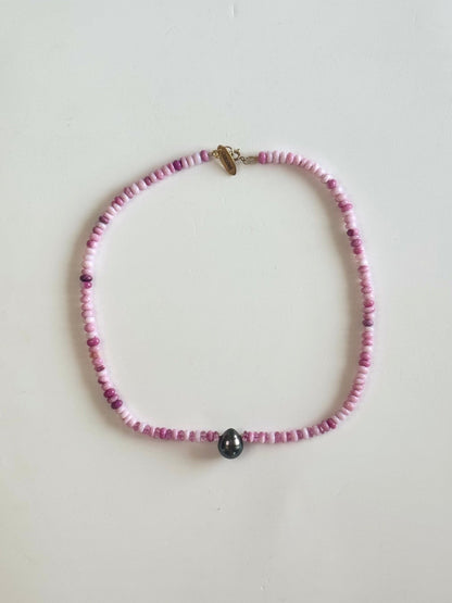 Collier Perle de Tahiti, Opale & Topaze