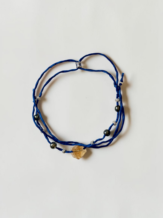 Collier Citrine & Perles de Tahiti sur soie