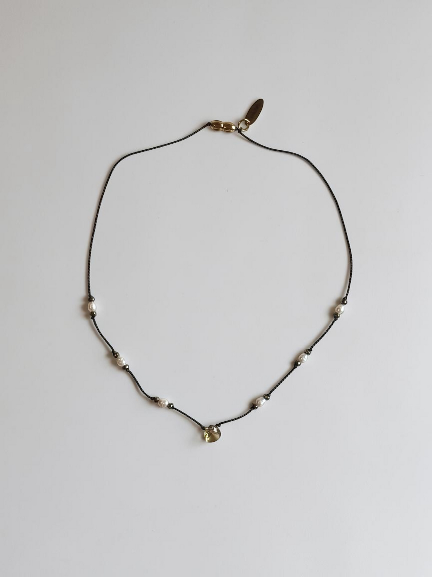 Collier Citrine & Perles d’eau douce sur soie
