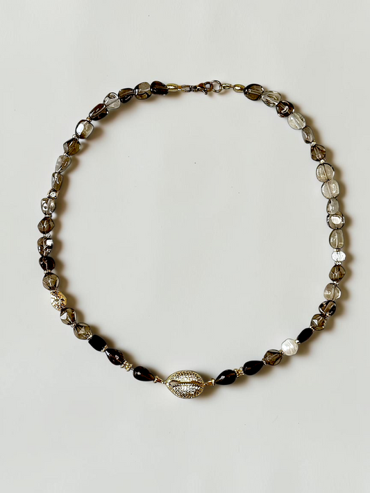 Collier Quartz fumé & Perle d’eau douce — L’ancrage lumineux