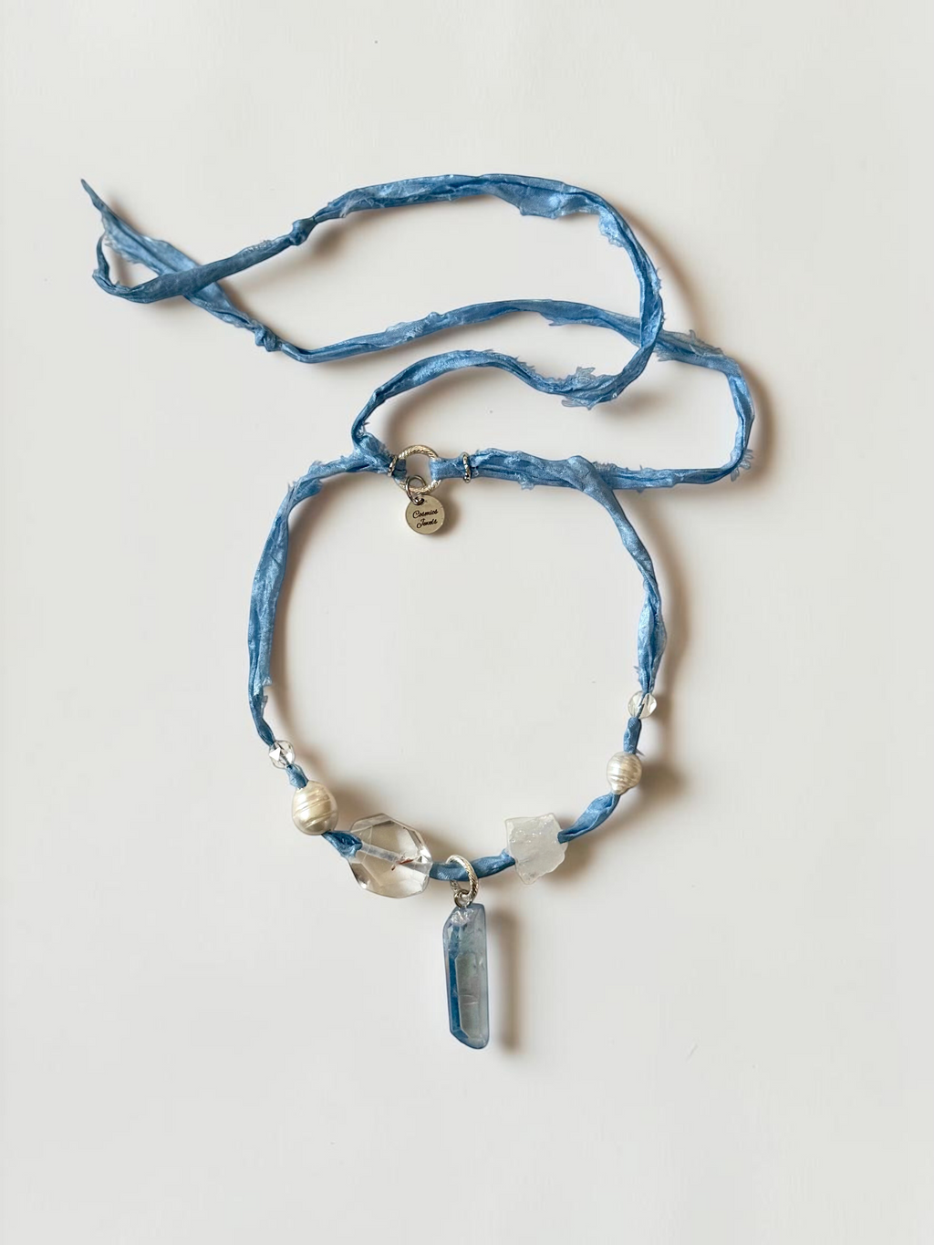 Collier Cristal de roche & Perle sur soie