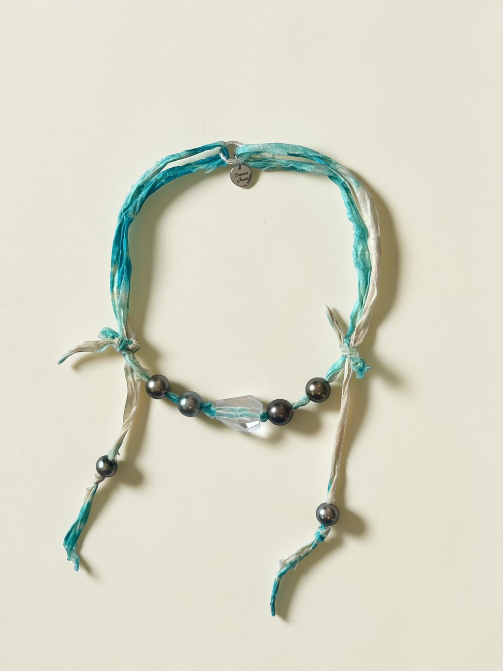 Collana Perle di Tahiti & Cristallo di rocca su seta