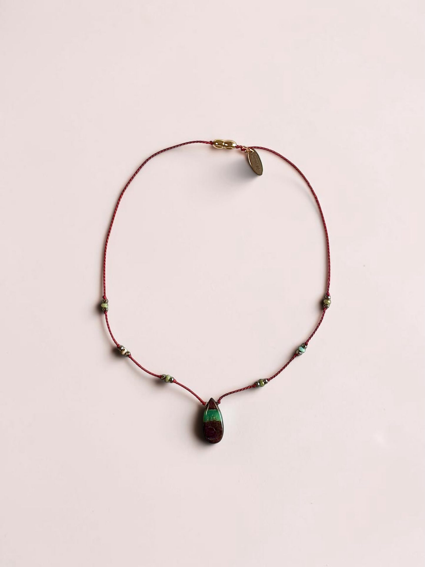 Collier Chrysoprase & Amazonite sur soie