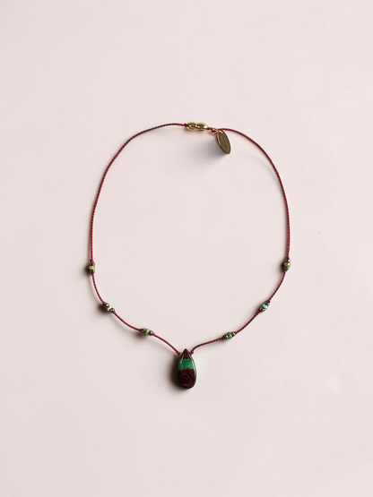 Collier Chrysoprase & Amazonite sur soie
