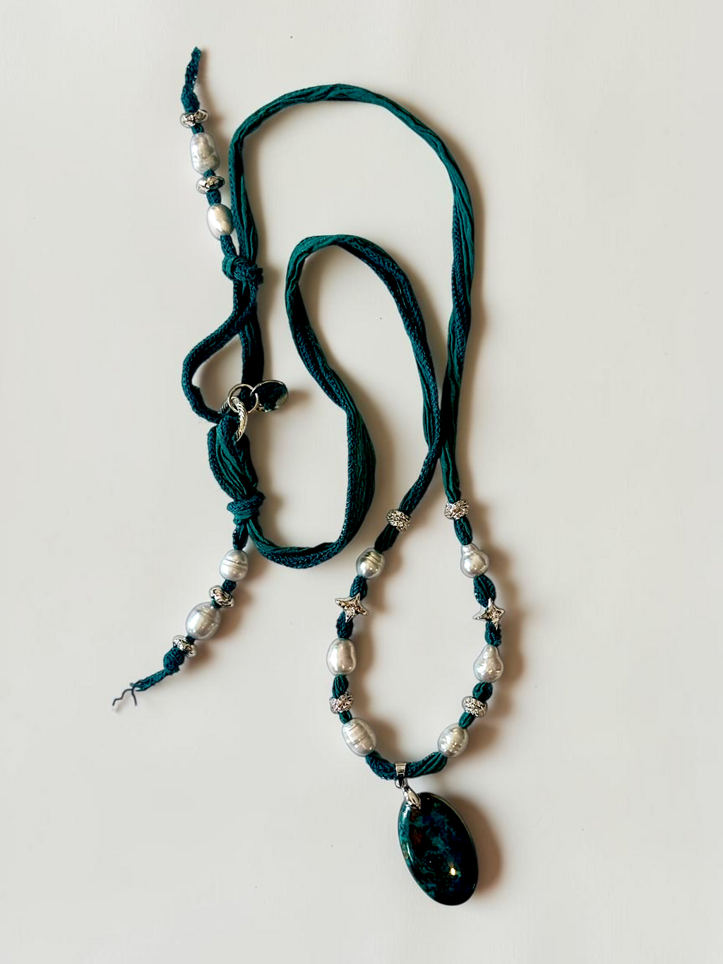 Collana Crisocolla azzurrite e Perle d'acqua dolce