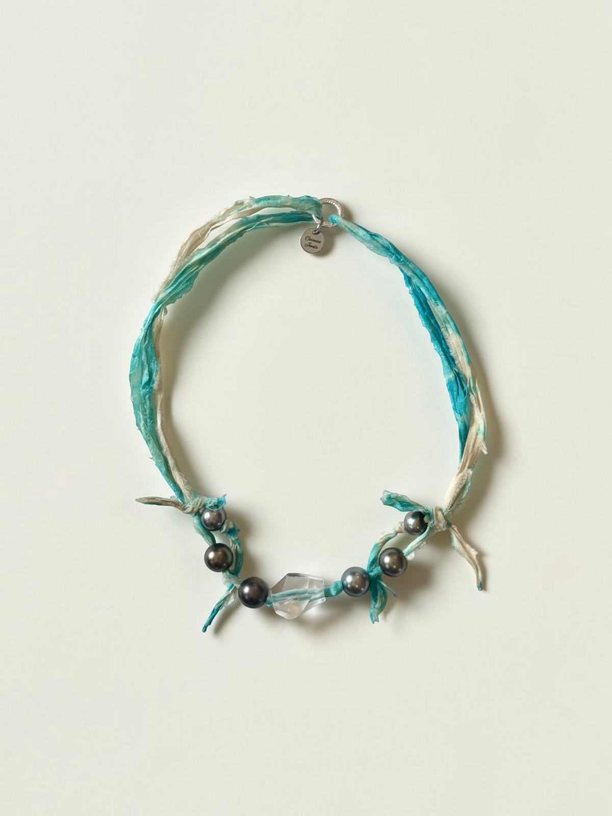 Collana Perle di Tahiti & Cristallo di rocca su seta