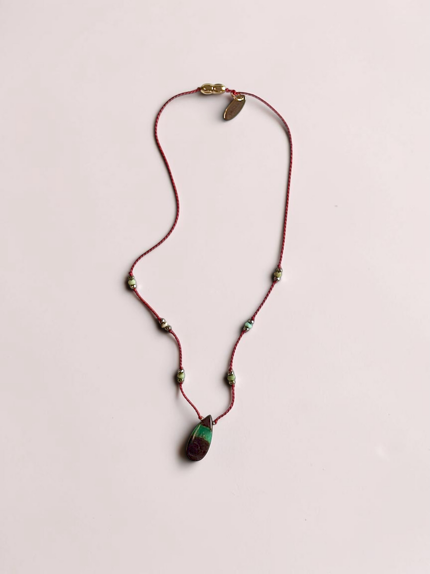 Collier Chrysoprase & Amazonite sur soie
