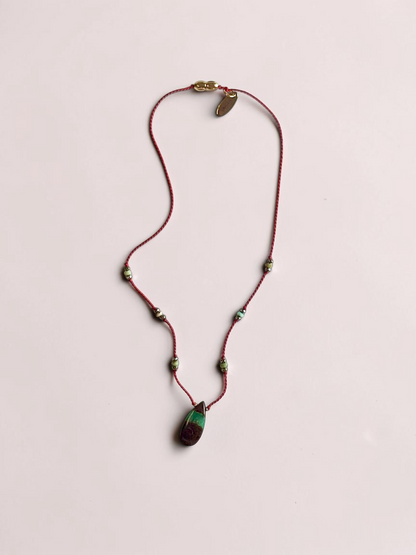 Collier Chrysoprase & Amazonite sur soie