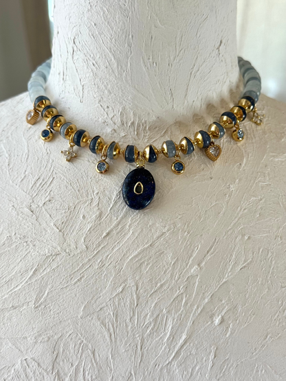 Collier Charms Jade & Lapis-lazuli