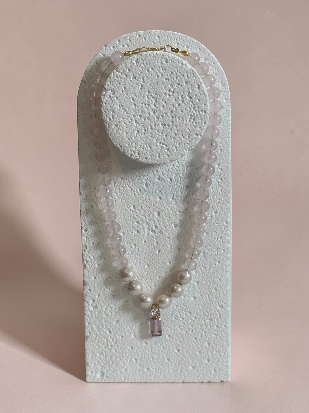 Collana Ametrino, Quarzo rosa e Perle d'acqua dolce