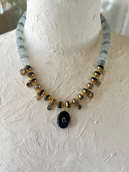 Collier Charms Jade & Lapis-lazuli