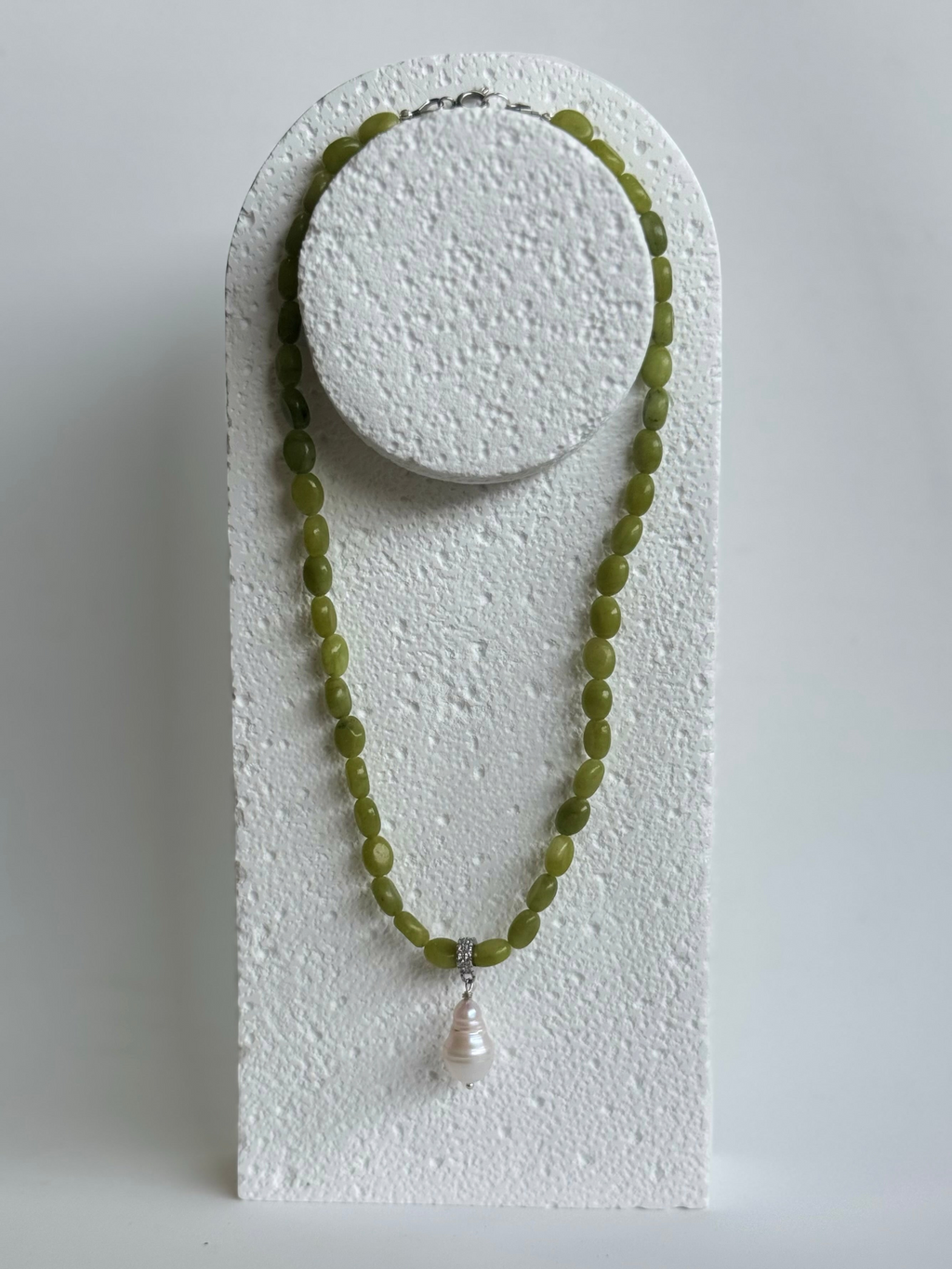 Collana Giada & Perla d'acqua dolce — Il cuore sereno