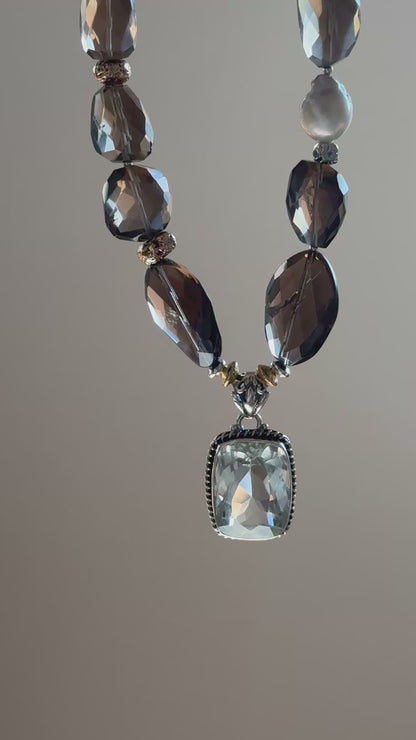 Collier Quartz fumé, Aigue-Marine & Améthyste verte