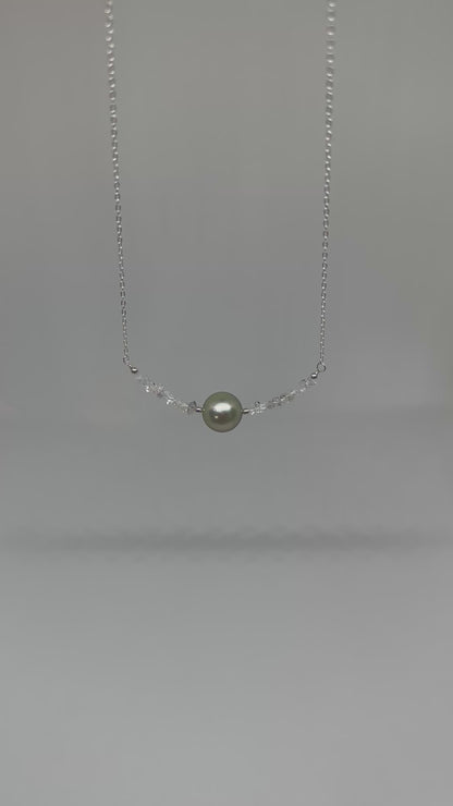 Collier diamant d’Herkimer & perle de Tahiti – Clarté cristalline et profondeur