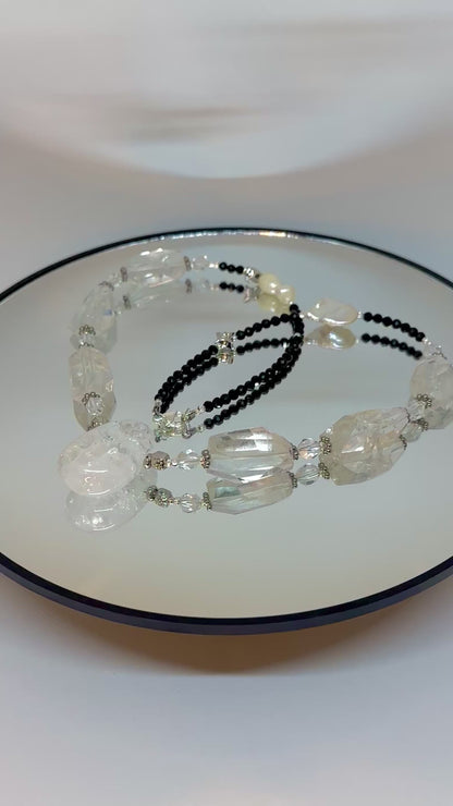 Collier Tourmaline, Cristal de roche, Perle d’eau douce