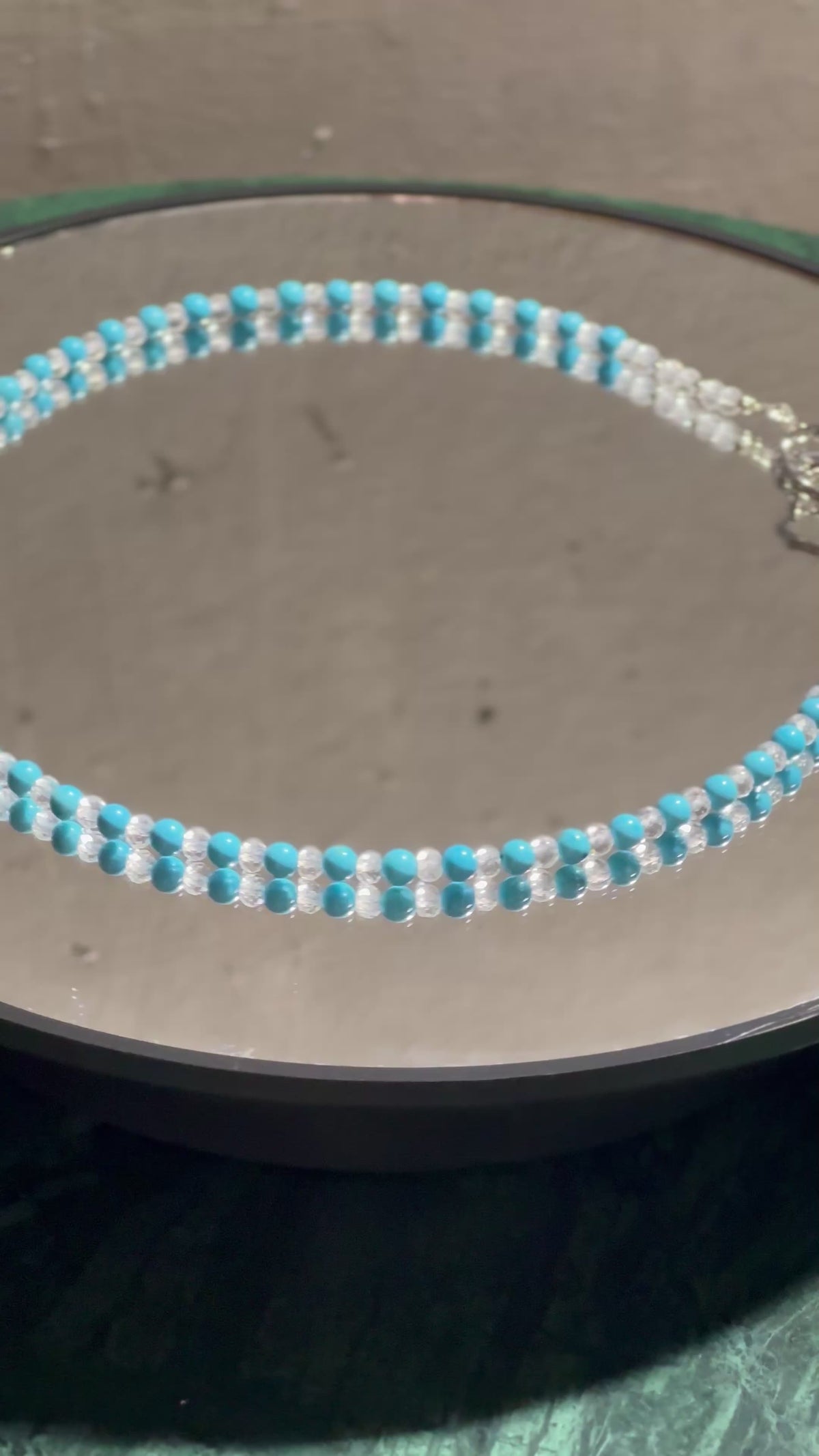 Collier Turquoise, Cristal de Roche & perle d’eau douce