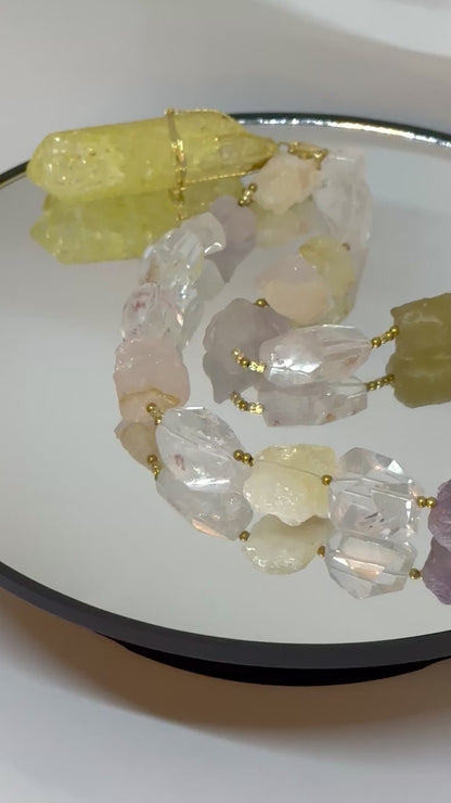 Collier multi Quartz & pendentif Quartz jaune