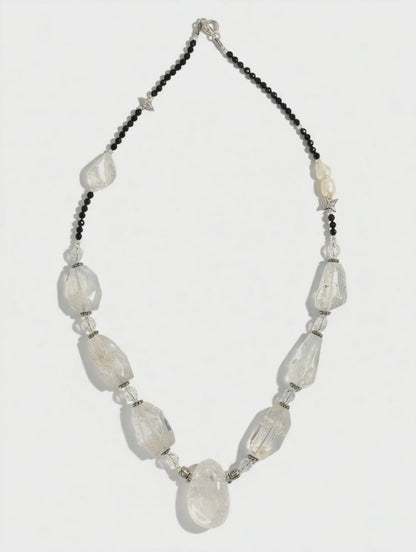Collier Tourmaline, Cristal de roche, Perle d’eau douce